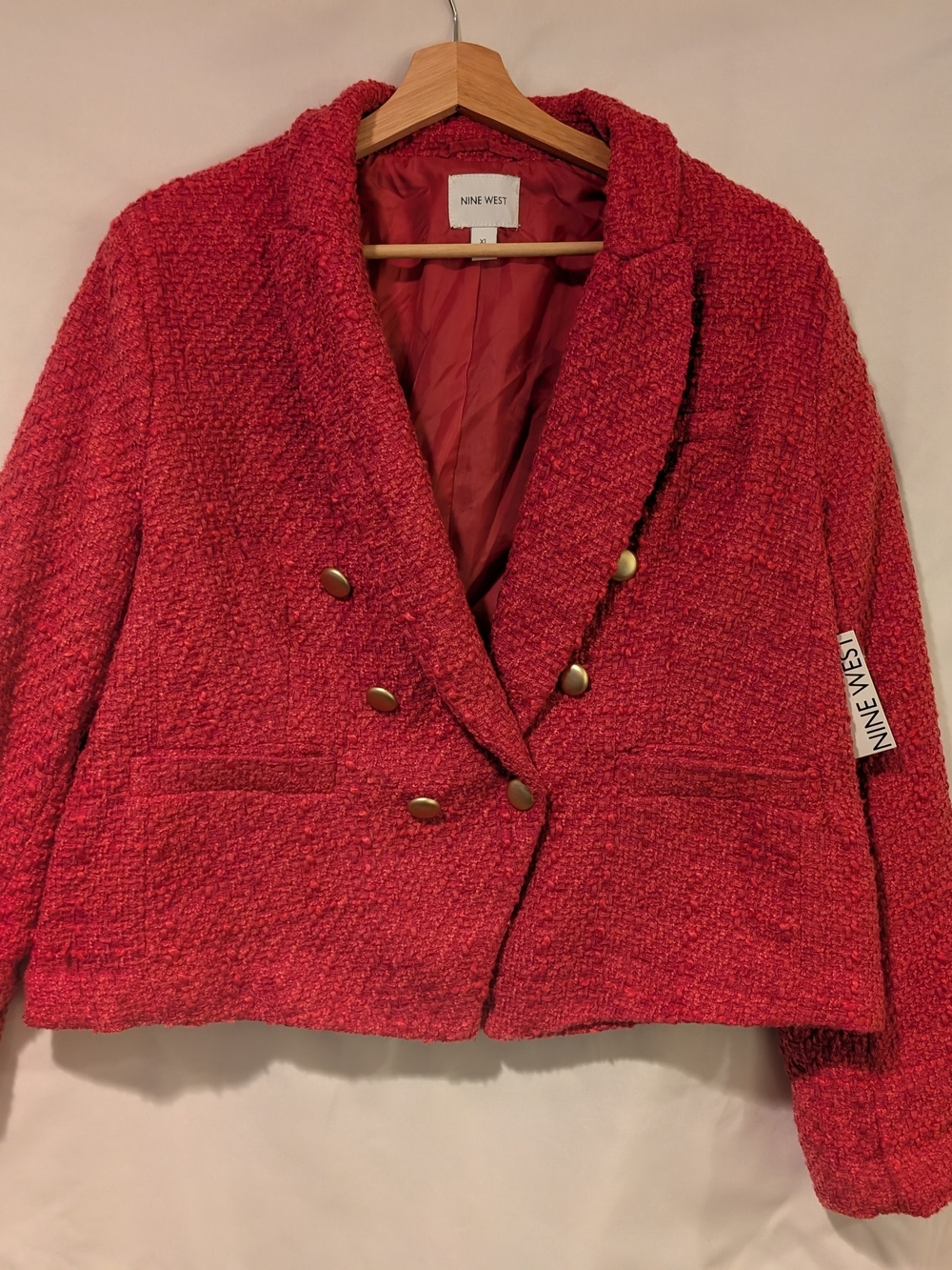 Nine West Women's Pink Tweed Double-Breasted Blazer